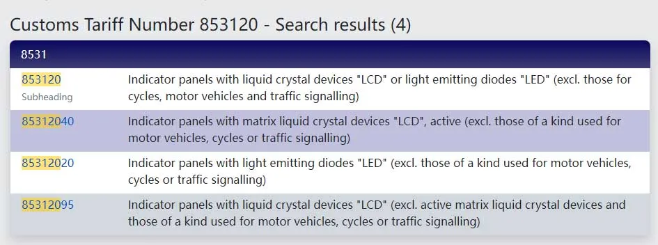 Digital Signage Hscode 853120