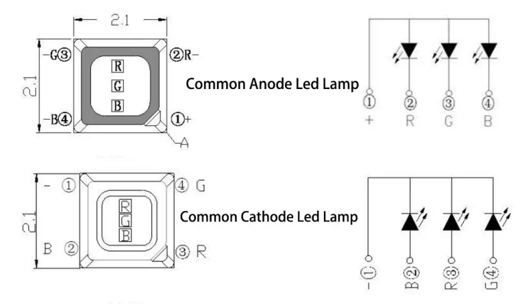 Common anode and common cathode led lamp